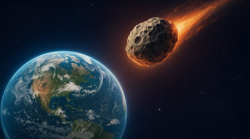 Asteroid impact probability illustration – asteroid approaching Earth