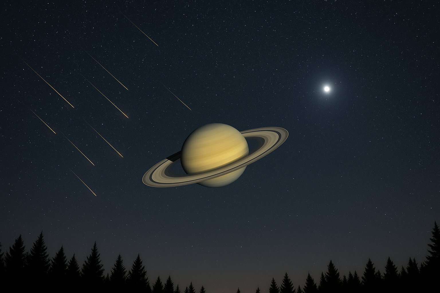 "August’s Celestial Highlights: Meteor Showers, Saturn at Opposition, and a stunning Venus-Jupiter-Regulus trio – all in one magical night sky montage." Credit: Image generated by AI using DALL·E (OpenAI).